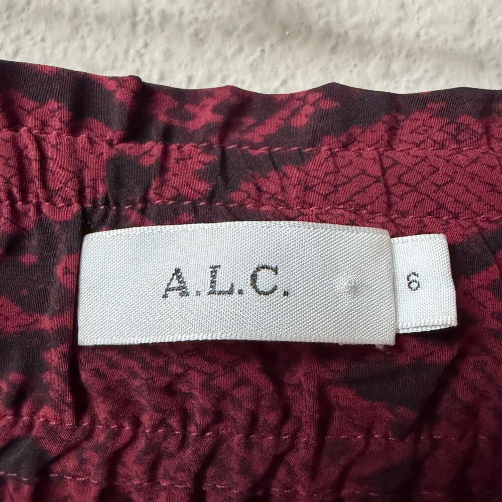 A.L.C. Burgundy Snake Print Pleated Midi Skirt Size 6 - Picture 4 of 6